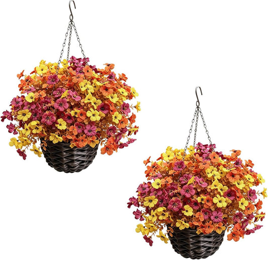 Artificial Fall Flowers for Outdoors 2 Pack Fall Hanging Baskets