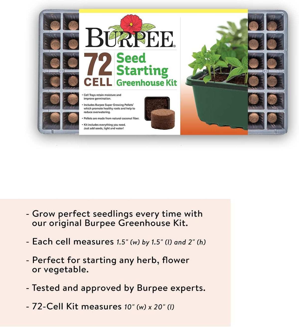 Burpee 72 Cell Seed Starting Kit with Greenhouse Dome and Coir Pellets