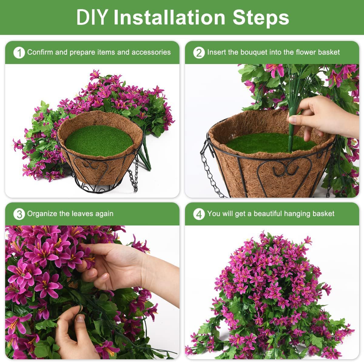 INQCMY Fake Hanging Flowers with Basket Artificial Violet for Outdoor