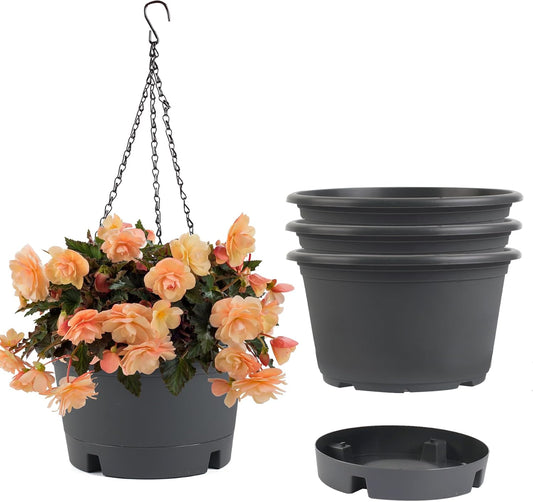 4 Pack 10 inch Baskets for Plants Outdoor with Removable Tray & 15.7" Chain