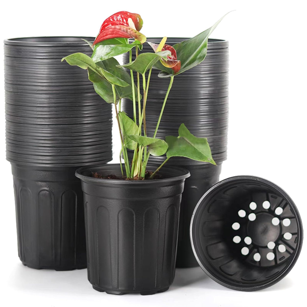 JERIA 50-Pack 1 Gallon Flexible Plant Nursery Pots,Thickened Soft Plastic Seedling Pots,Seed Starting Pot Flower Plant Container for Succulents，Seedlings