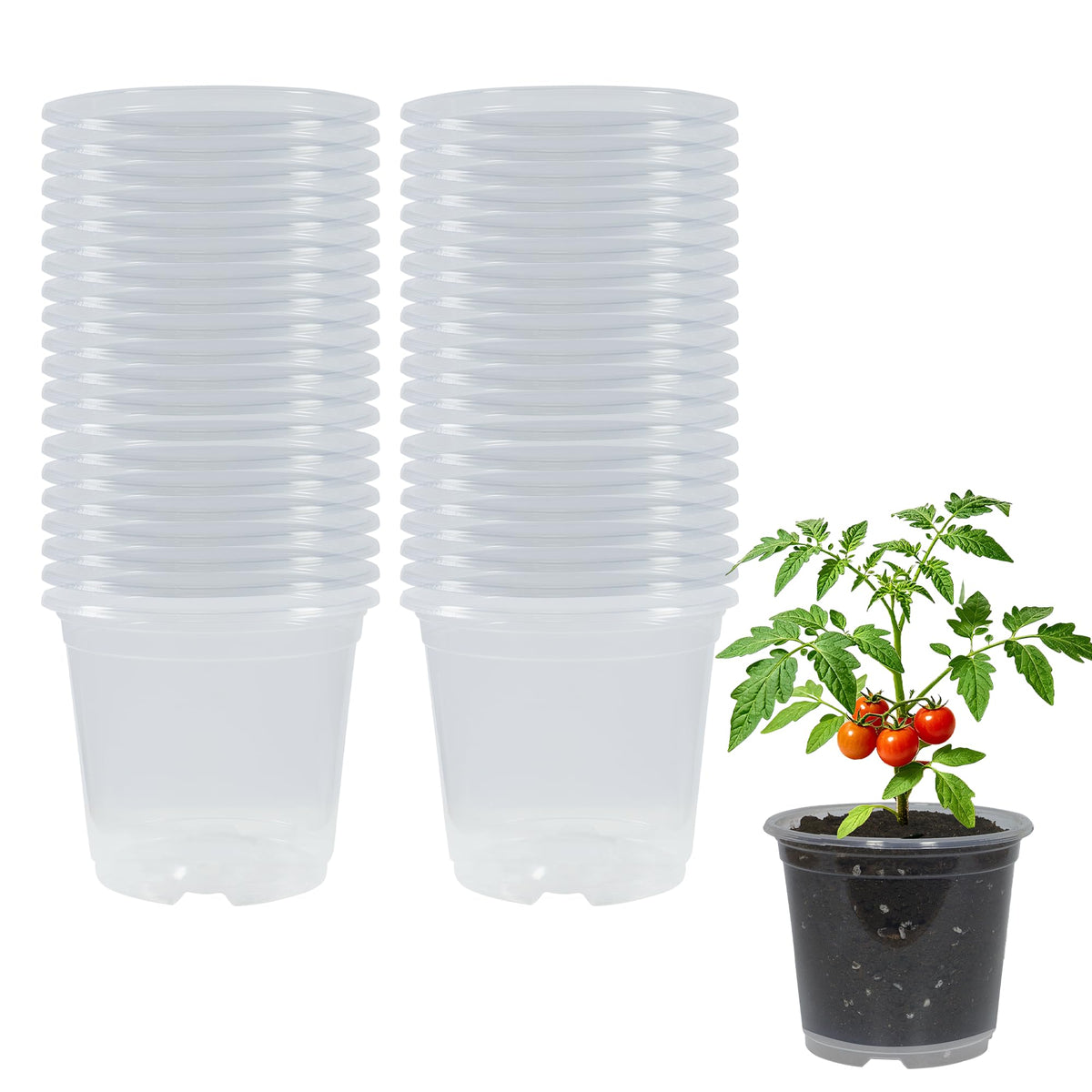 20 Pack 4 Inch Clear Nursery Pots with Drainage and 20 Pack Plant Saucers, Plant Pots for Plants Transparent Potting Containers for Plants Seeding Starter Pot (Clear, 4 Inch)