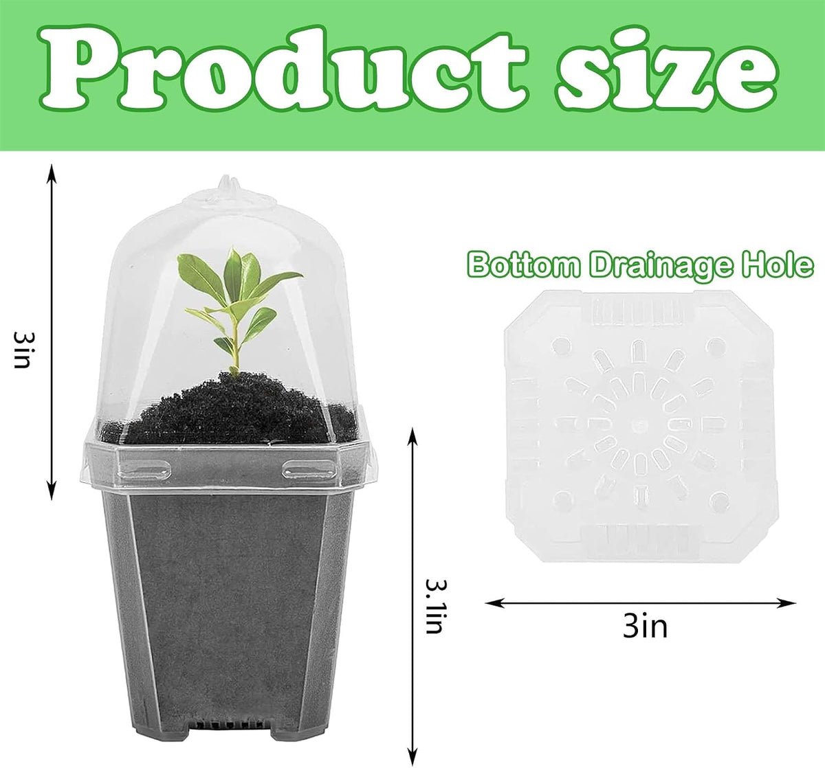 10 Pcs 3" Clear Plant Nursery Pot with Humidity Dome, Plastic Gardening Pot