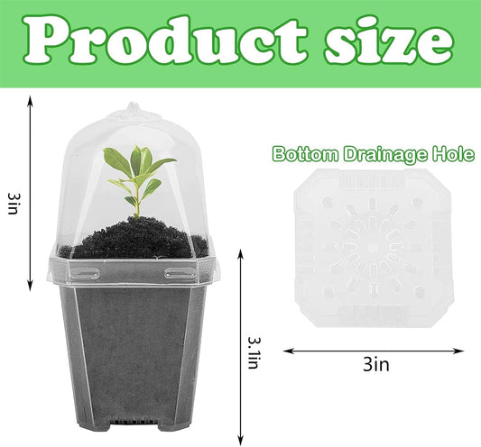10 Pcs 3" Clear Plant Nursery Pot with Humidity Dome, Plastic Gardening Pot
