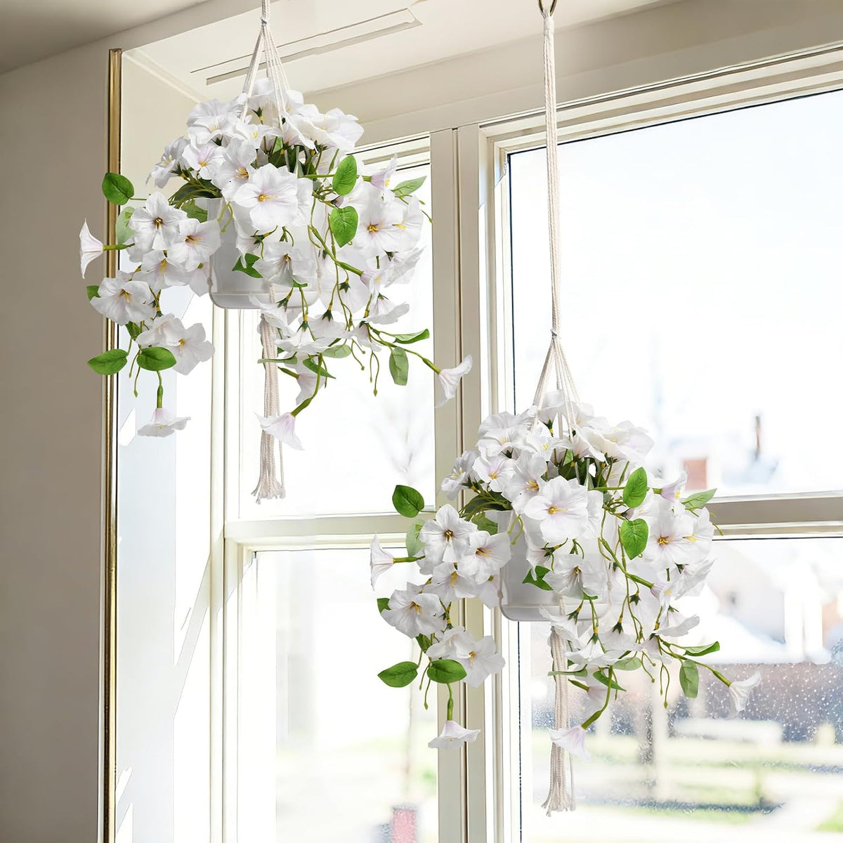 2 Sets Artificial Hanging Fake Flowers with Basket for Outdoors