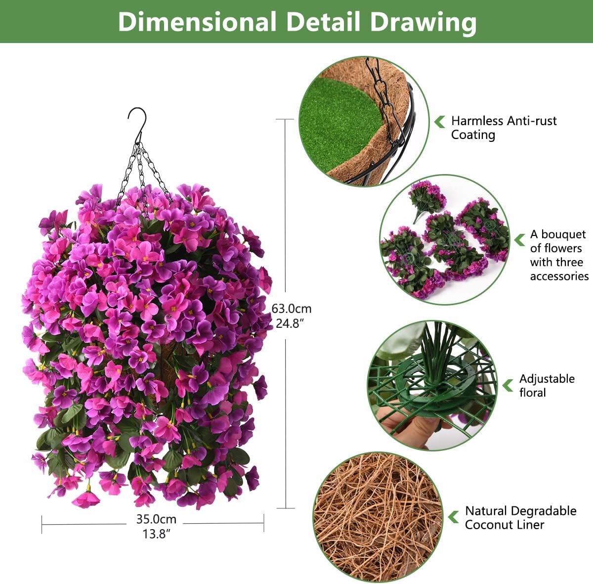 INQCMY Fake Flowers with Hanging Basket Realistic Artificial Begonias