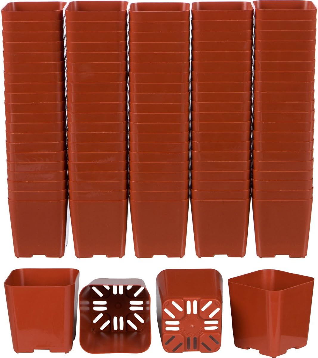 Pack of 2 Inch Plastic Flower Pots for Seedlings, or Succulents (100 Pots, Black)