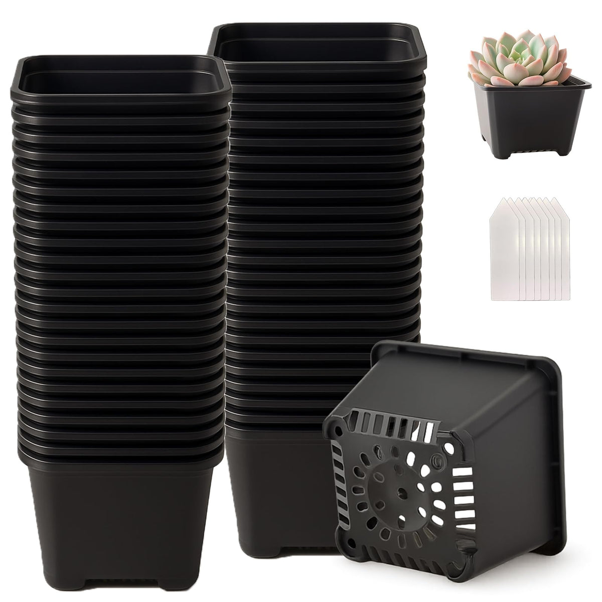 25 Packs Square Nursery Pots for Plants 4 Inch Seedling Pots with Holes