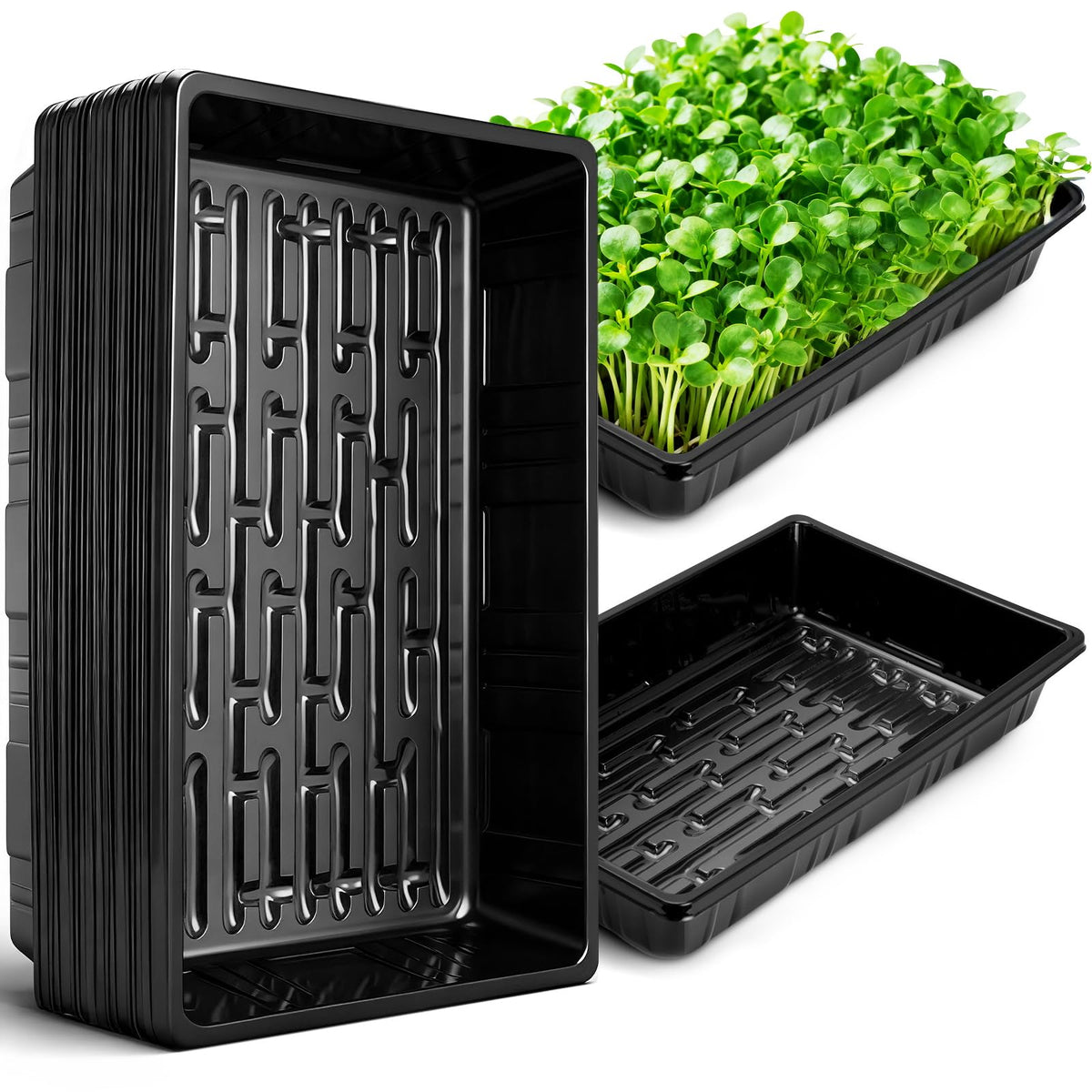 Sckee Upgraded 10 Pack Plant Growing Trays Seed Starting Tray Microgreens Growing Trays Seedling Plant Germination Starter Tray Transplant Fodder Flats, No Holes, No Leakage, Reusable (1017)