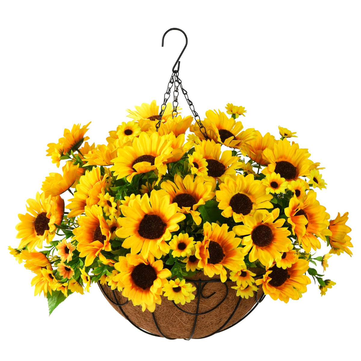 Artificial Sunflowers Fake Hanging Flowers Baskets for Outdoor Decoration