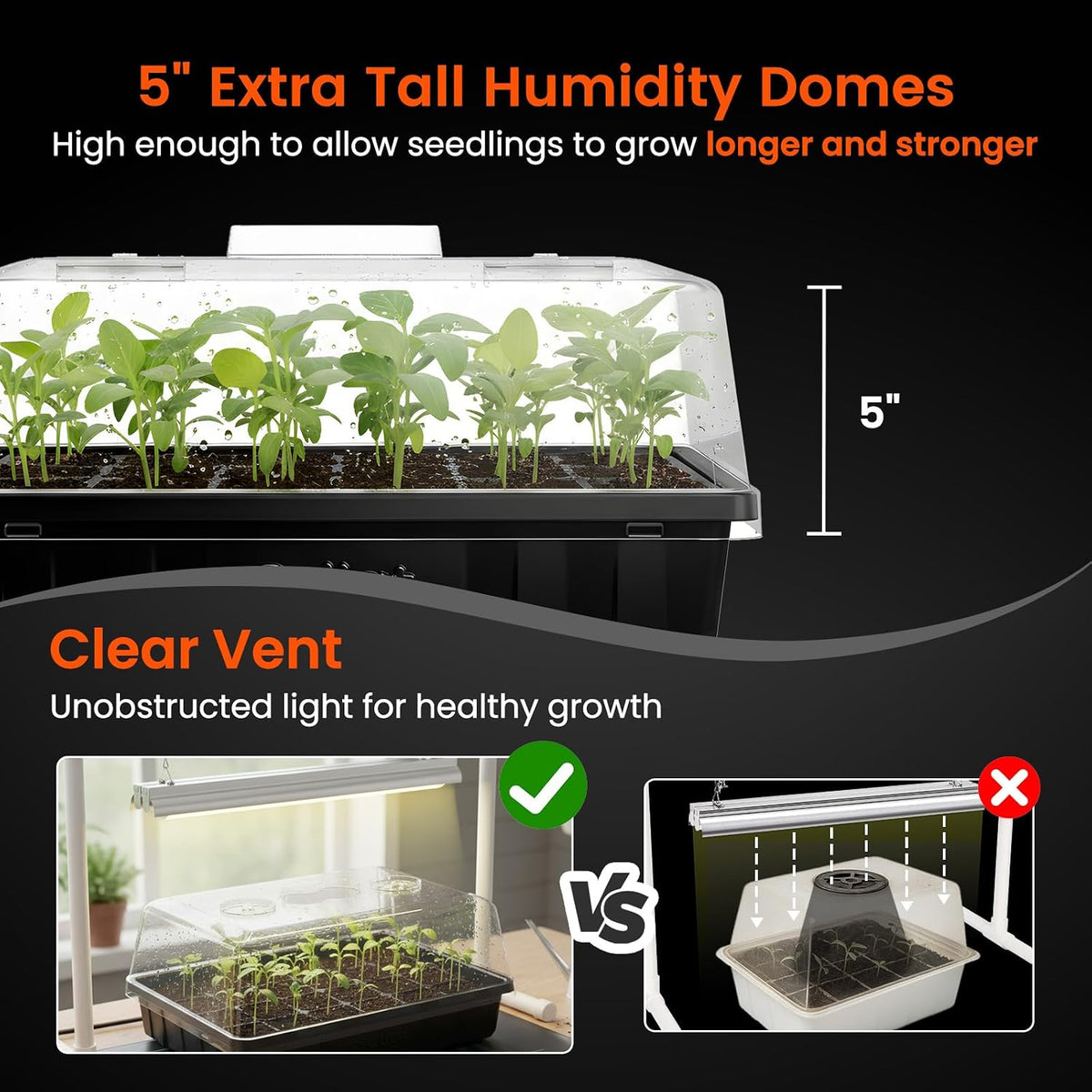 SOLIGT Thick Plastic 3-Set Strong Seed Starter Trays with 5" Humidity Domes