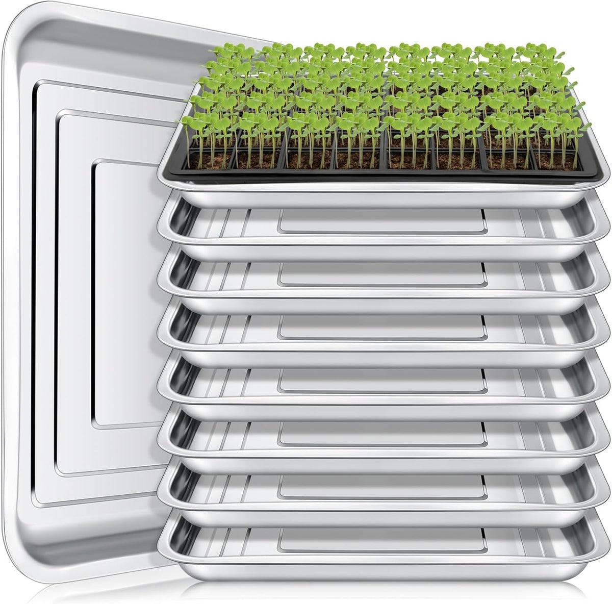FillTouch 10 Pcs Stainless Steel Seed Starter Tray, 15.8 x 11.8 x 1.4 Inch