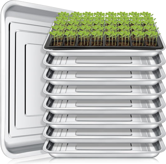 FillTouch 10 Pcs Stainless Steel Seed Starter Tray, 15.8 x 11.8 x 1.4 Inch