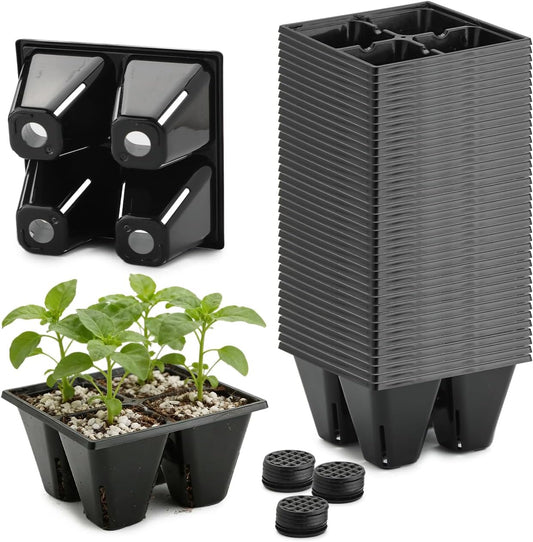 RooTrimmer 40 Pack Reusable 4-Cell Seed Starter Tray for Seedlings, Deep Large Cell Plant Starter Trays with Drainage Holes for Seed Germination, Easy Transplant, Fits Standard 1020 Flats, Black