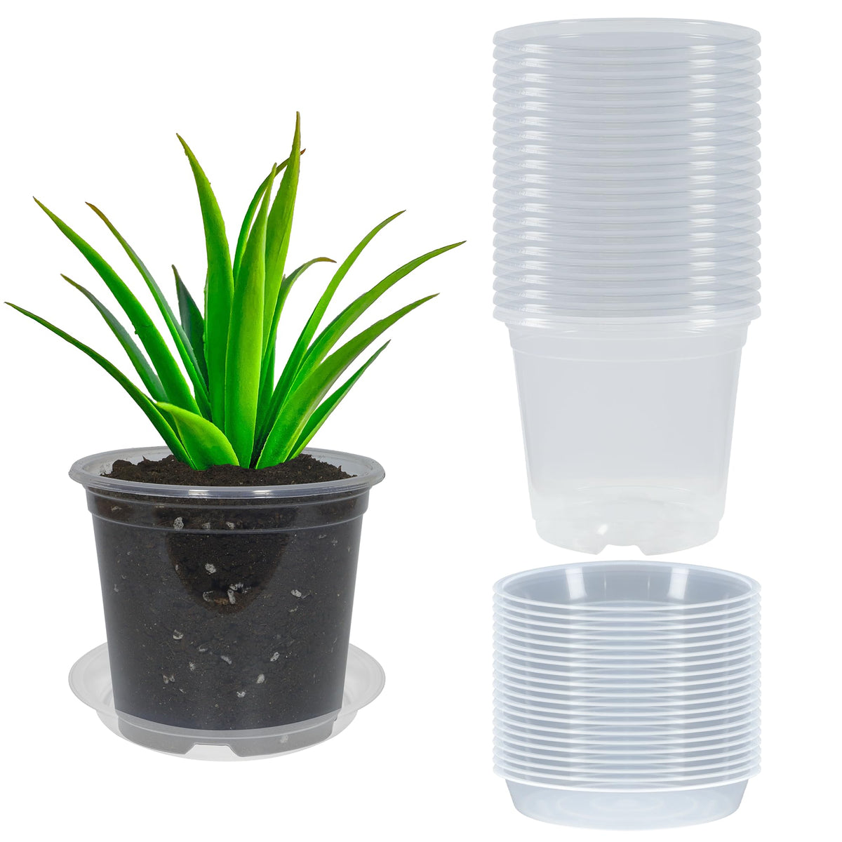 20 Pack 4 Inch Clear Nursery Pots with Drainage and 20 Pack Plant Saucers, Plant Pots for Plants Transparent Potting Containers for Plants Seeding Starter Pot (Clear, 4 Inch)