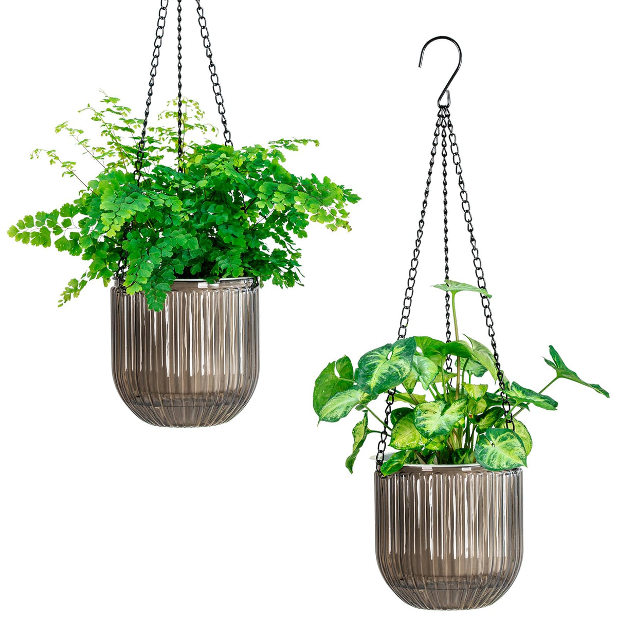 Melphoe 2 Pack Self Watering Hanging Planters Indoor Flower Pots, 6.5 Inch Outdoor Hanging Basket, Plant Hanger with 3Hooks Drainage Holes for Garden Home (Emerald)