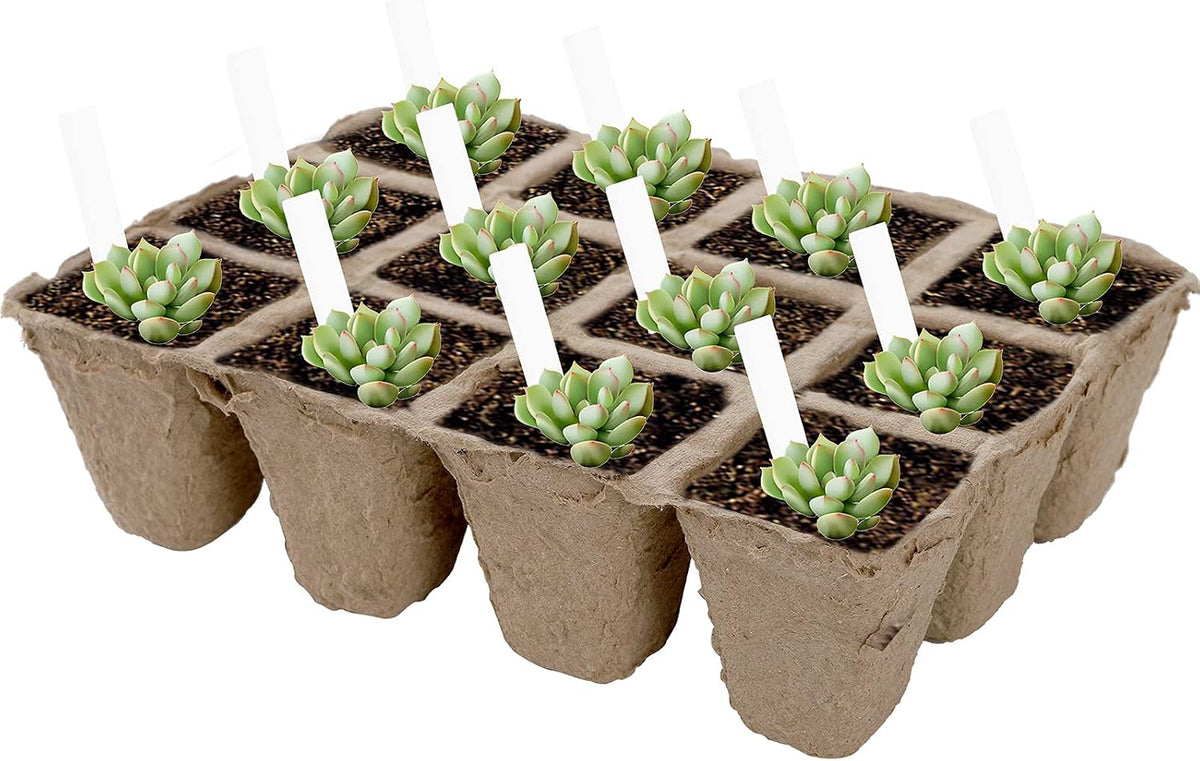 Jucoan 40 Pack Peat Pots Seed Starter Trays, 480 Cells Germination Seedling Pots, Organic Biodegradable Plant Germination Tray with 40 Plant Labels for Vegetable Flower, Herbs, Indoor Outdoor Garden