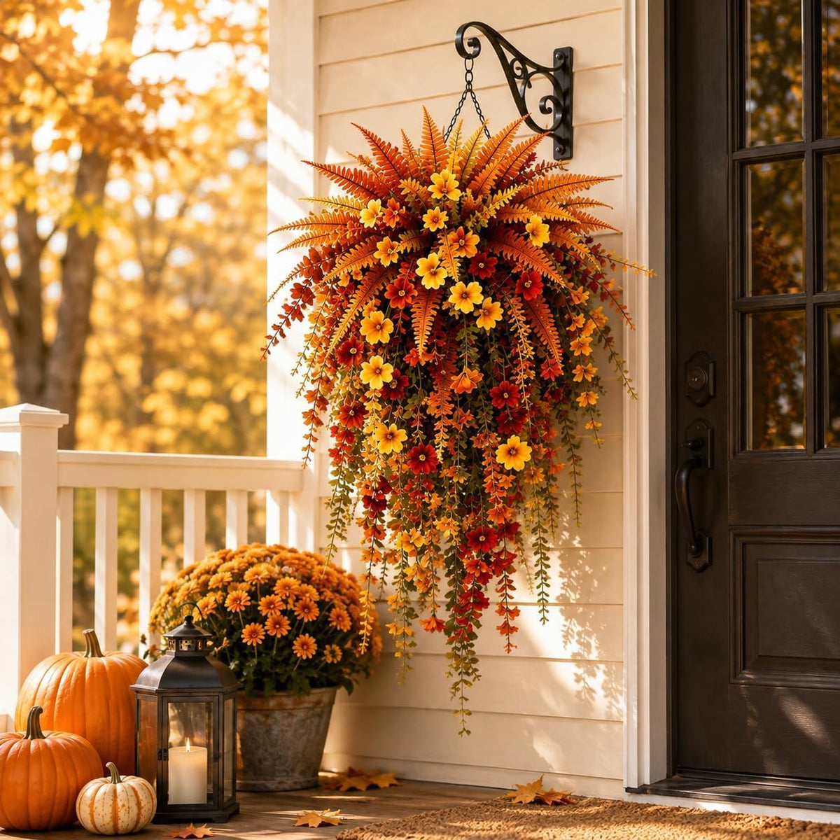 Artificial Fall Harvest Hanging Flowers Decor Outdoor，Orange*1