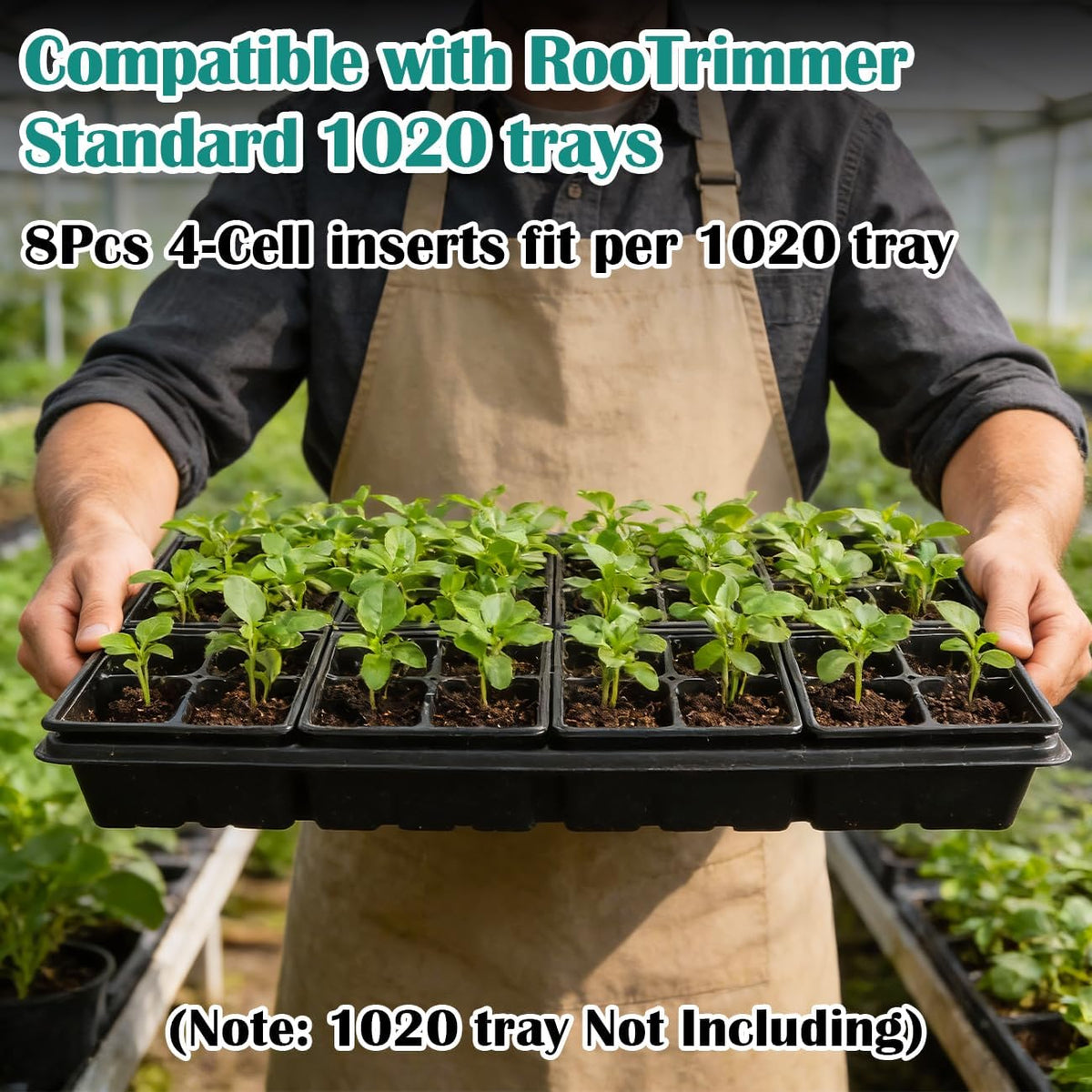RooTrimmer 40 Pack Reusable 4-Cell Seed Starter Tray for Seedlings, Deep Large Cell Plant Starter Trays with Drainage Holes for Seed Germination, Easy Transplant, Fits Standard 1020 Flats, Black
