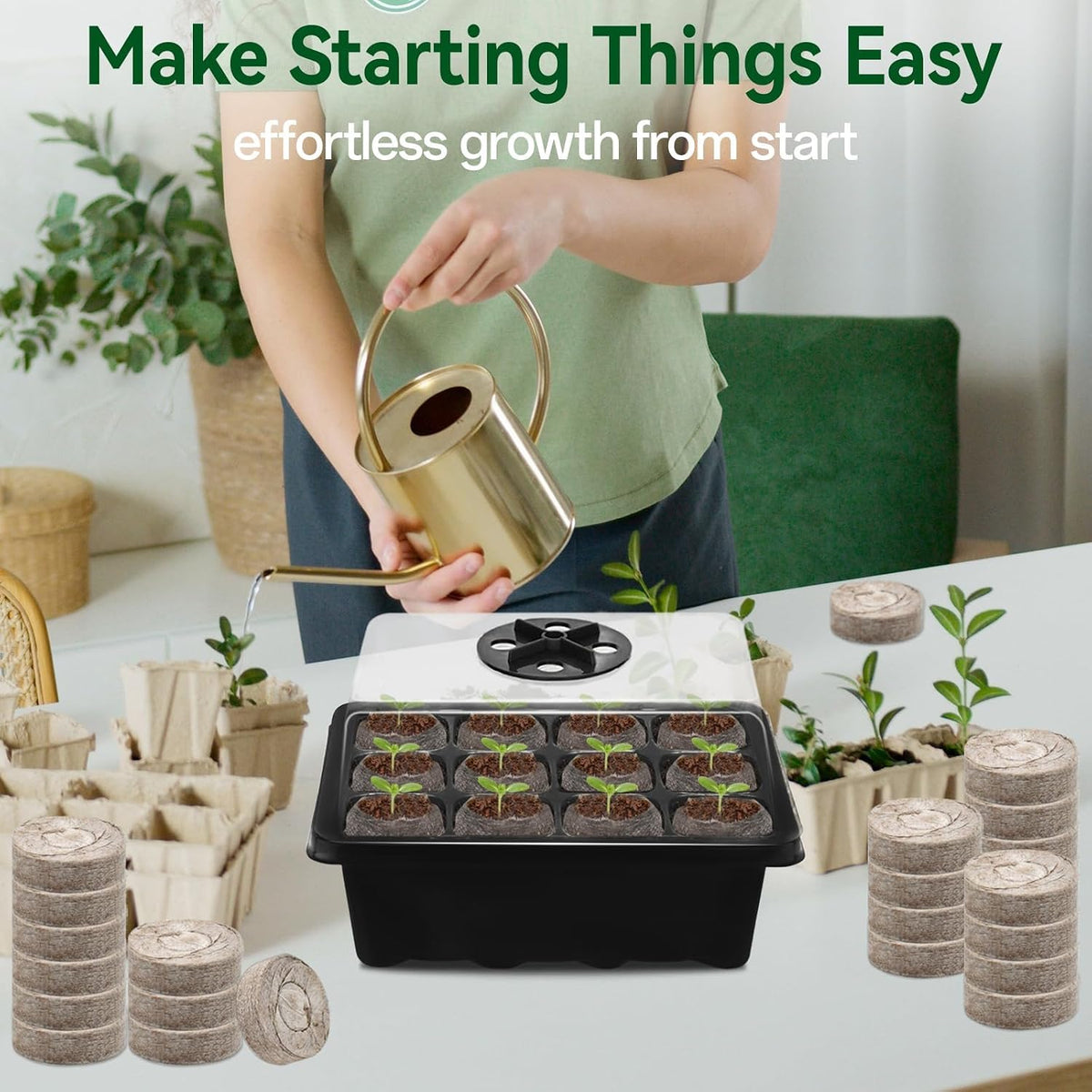 Seed Starter Tray with Peat Pellets, Black Seeding Starter Trays for Plant