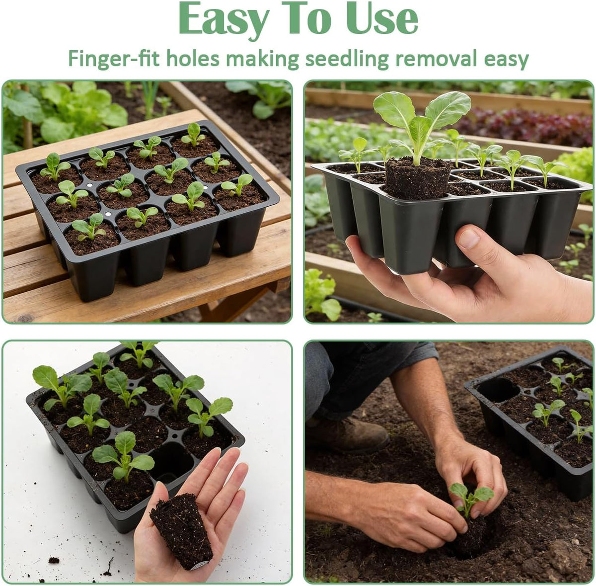 RooTrimmer 60 Pack Reusable 12-Cell Seed Starter Tray with Large Drain Hole