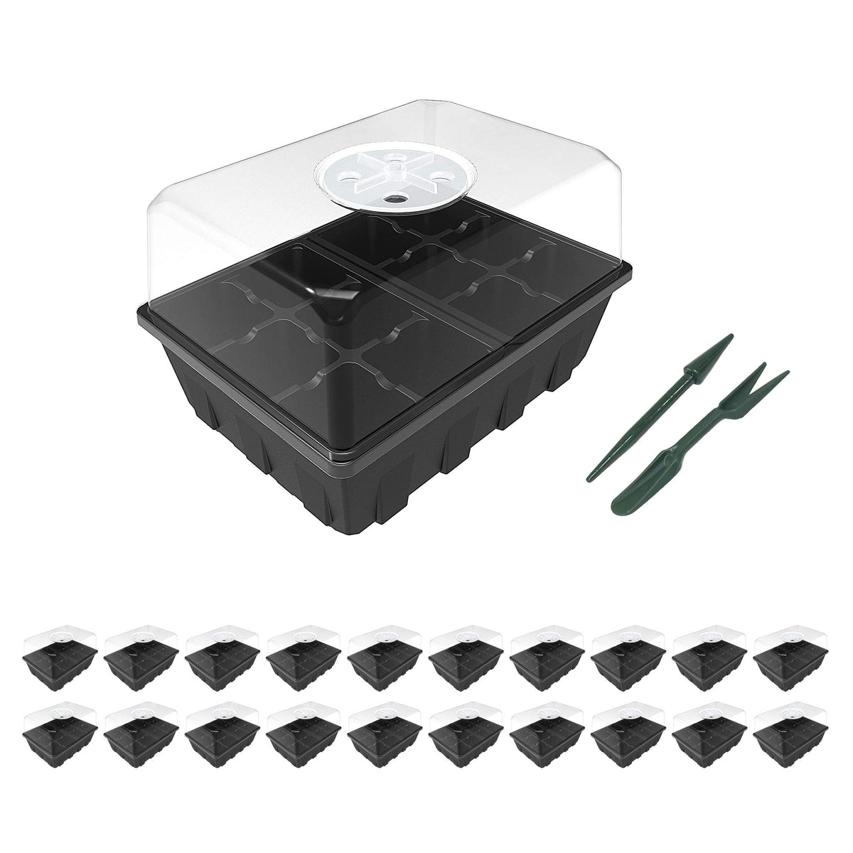 Gardzen 20 Pack Seed Starter Trays with Adjustable Vented Dome 240 Cell Clear