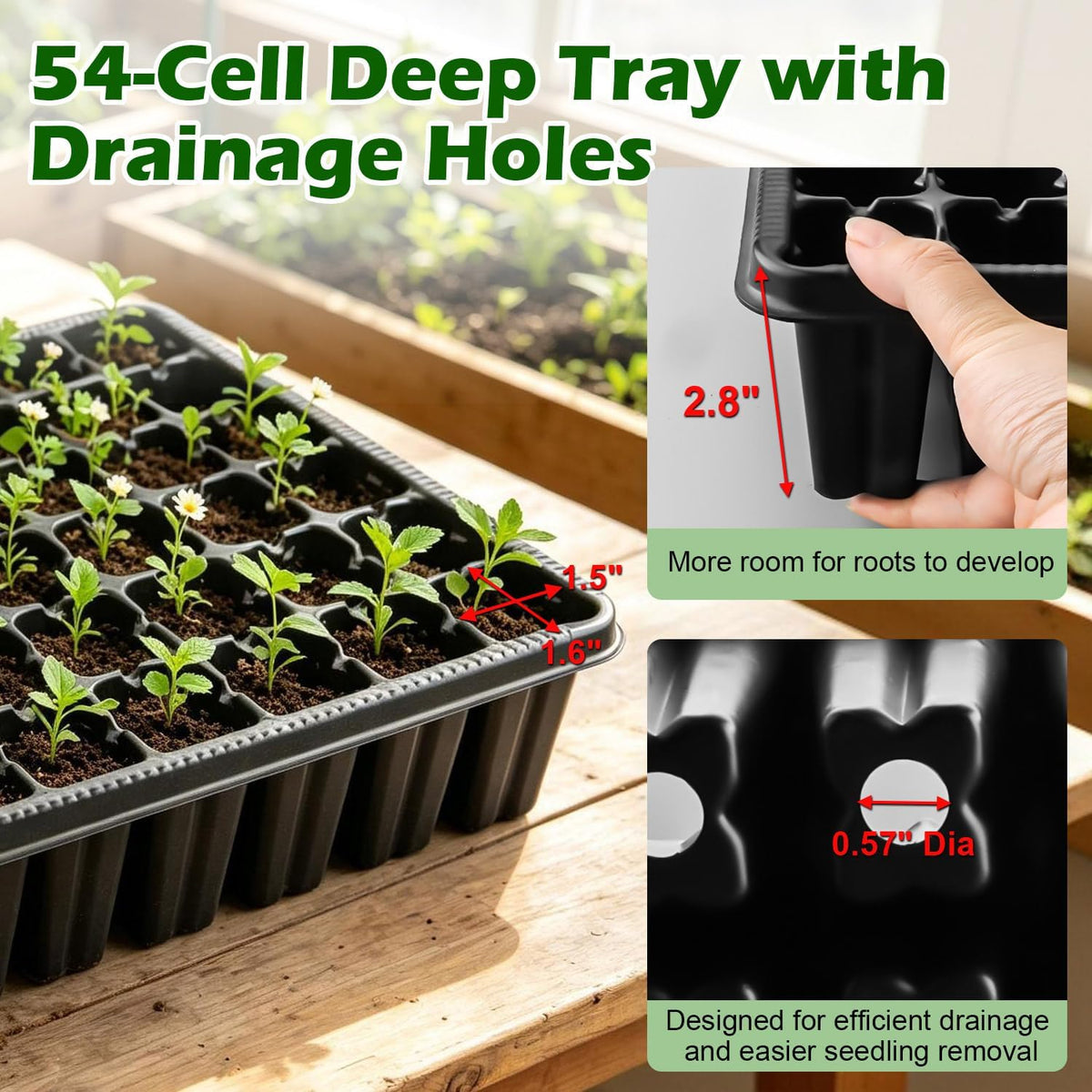 3-Pack Seed Starter Trays with 5" Tall Humidity Domes & 54-Cell Deep Trays
