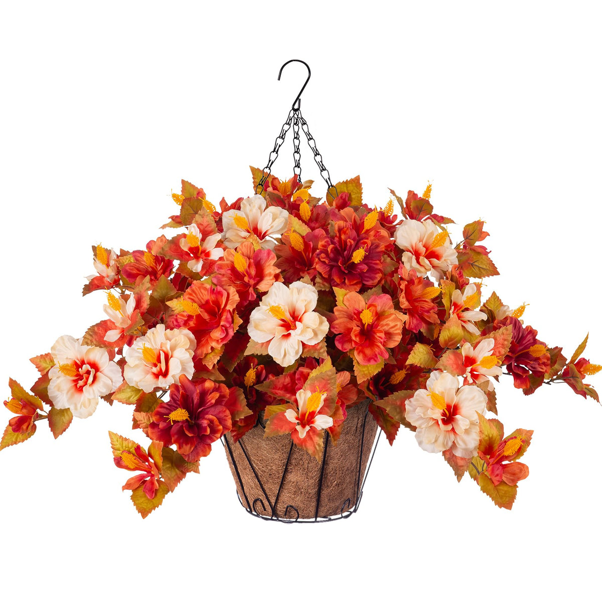 INXUGAO Artificial Fake Flowers Hanging Basket for Outdoor Decoration