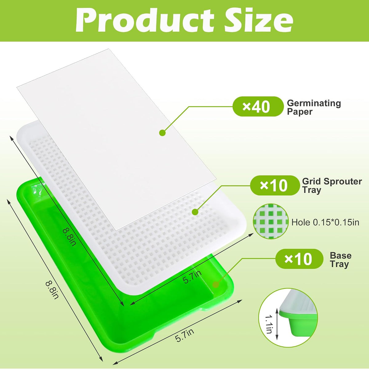 10 Pack Seed Sprouter Tray, Wheatgrass Tray Sprouter Microgreen Growing Kit