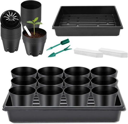 Seed Starter Tray Kit 60-Pack 3.4 Inch Round Nursery Pots