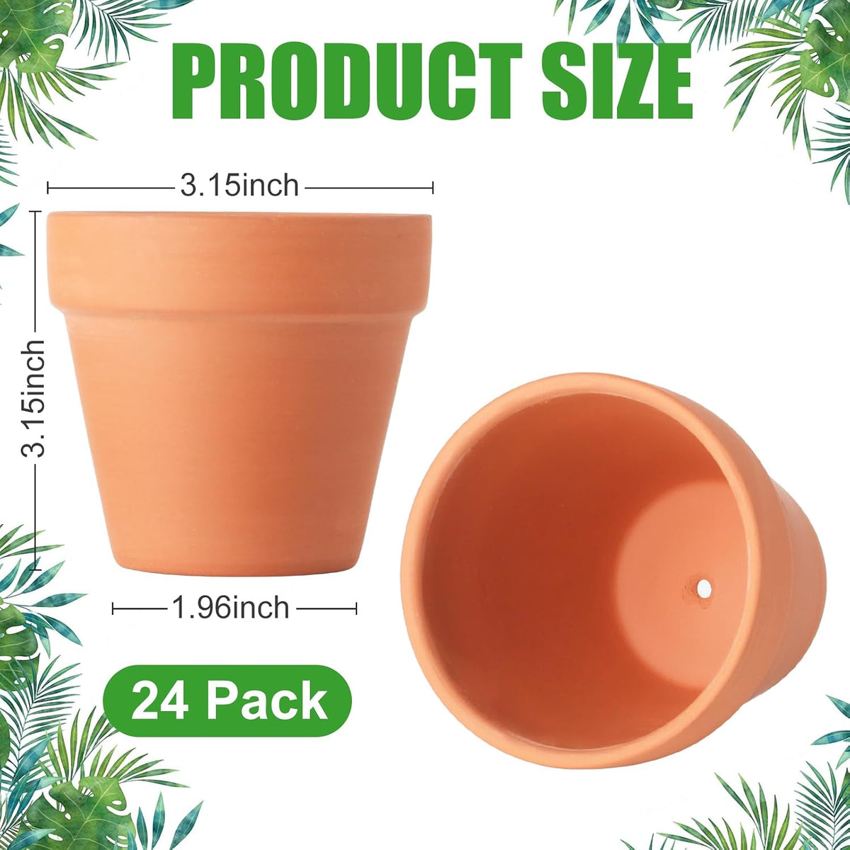 Baxrou Terra Cotta Pots 24 Pack 3.15 Inch Mini Clay Pot with Drainage Holes