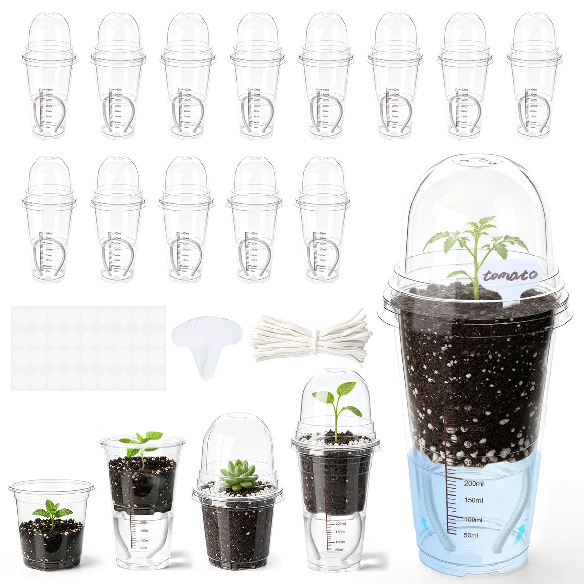 30 Pack 3.5" Self Watering Propagation Pots, Seed Starter Cups with Dome
