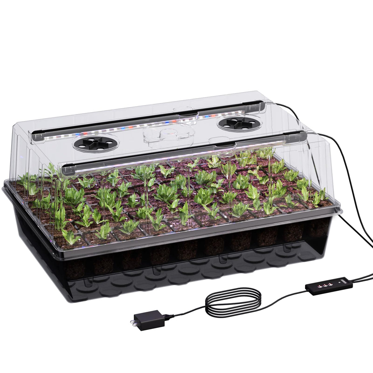 Patigrow 120-Cell Self-Watering Seed Starter Tray with Grow Light, Seed Starter Kit with 4.07” Humidity Dome, Indoor Seedling Starter Tray, Seed Starting Trays for Plant Germination, Seeds Growing