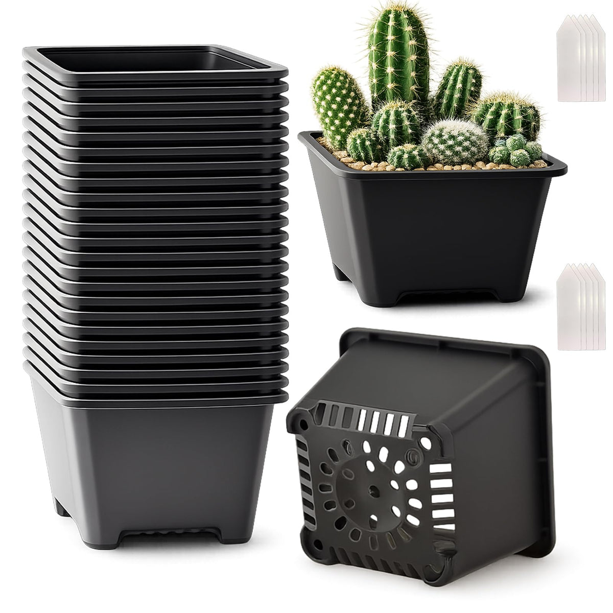 25 Packs Square Nursery Pots for Plants 4 Inch Seedling Pots with Holes