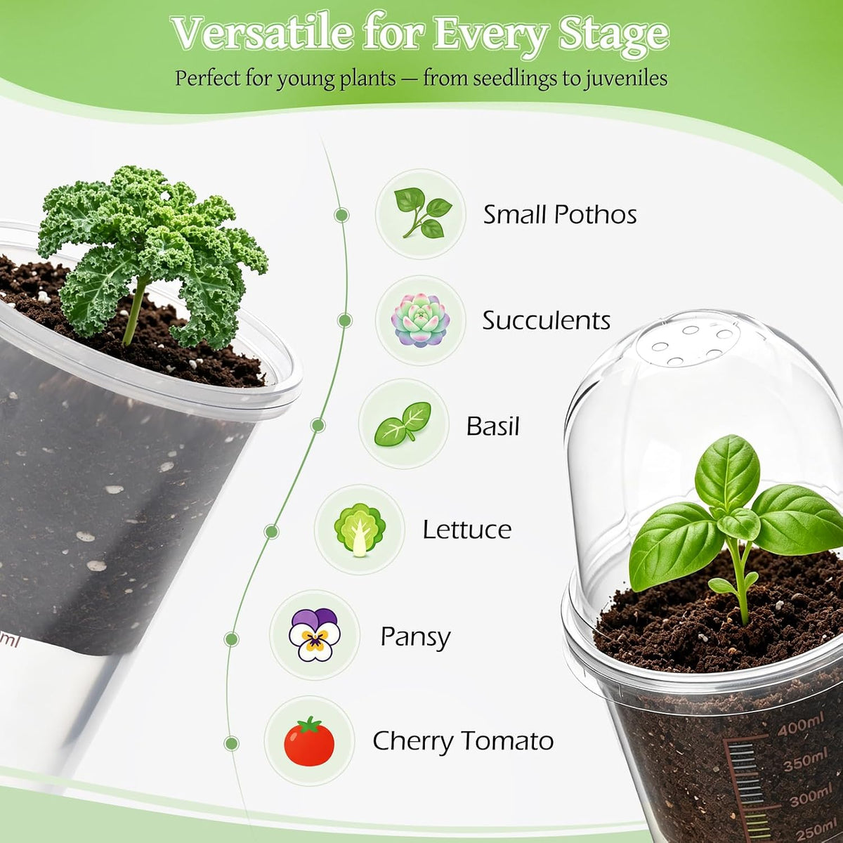 30 Pack 3.5" Self Watering Propagation Pots, Seed Starter Cups with Dome