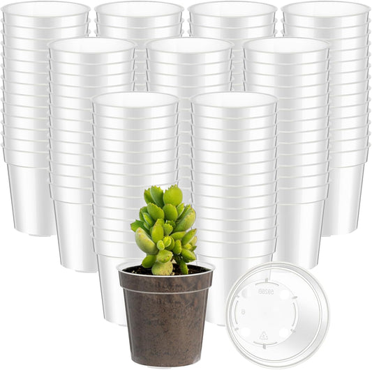 Yaomiao 200 Pcs 2 Inch Clear Mini Nursery Pots with Drainage Holes