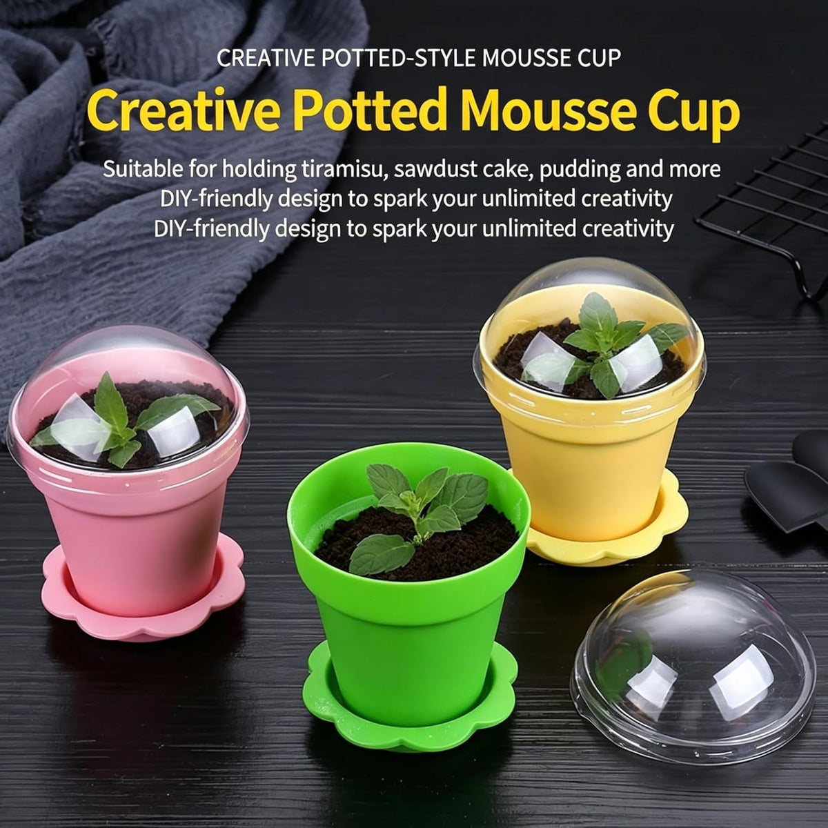 Cupcake Plant Nursery Pots with Humidity Dome, 25 Pack Dessert Cups