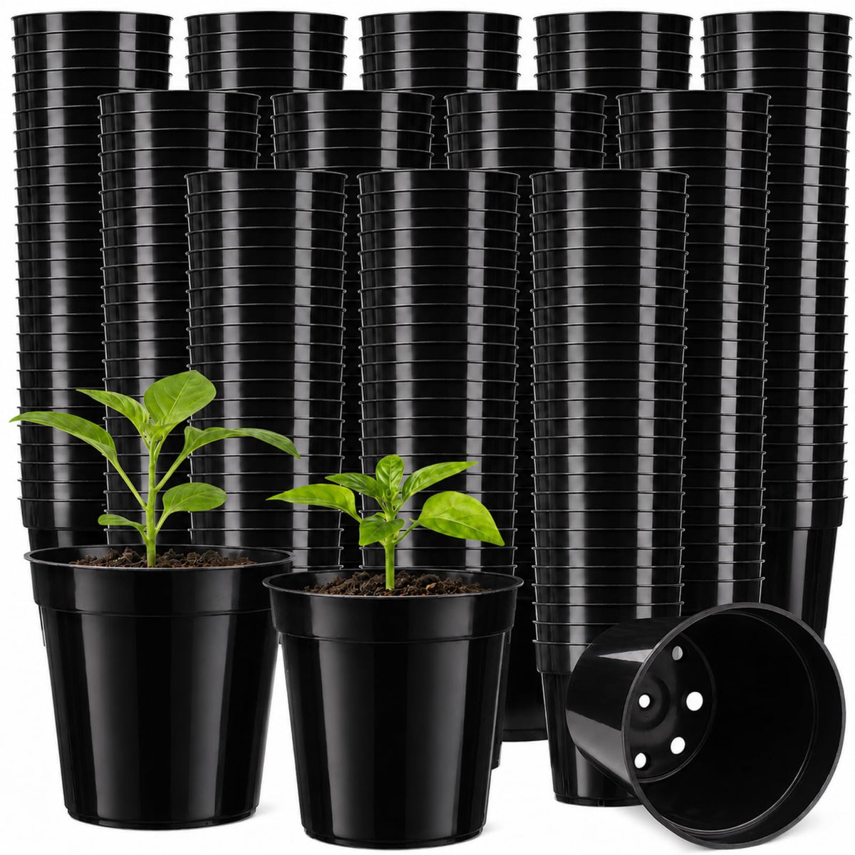 24 Pack 2 Inch Nursery Pots, Mini Plastic Plant Pots for Seedlings(Black)