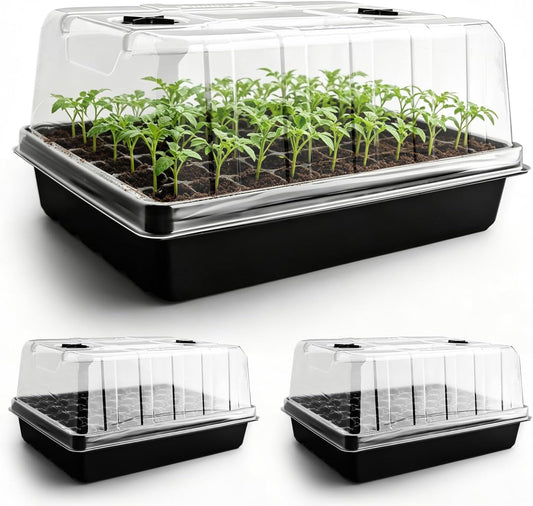 3-Pack Seed Starter Trays with 5" Tall Humidity Domes & 54-Cell Deep Trays