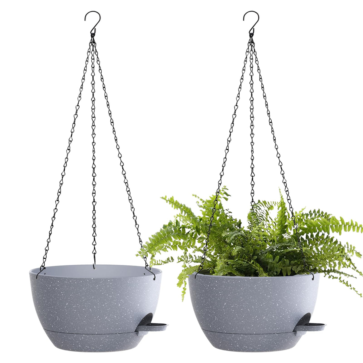 12 Inch Hanging Baskets 2 PC with Chains, Self-Watering Hanging Planters for Indoor Outdoor Plants, Plastic Hanging Flower Pots,Black