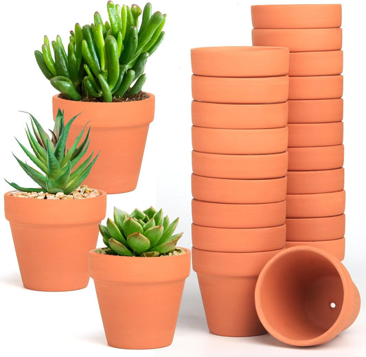 Baxrou Terra Cotta Pots 24 Pack 3.15 Inch Mini Clay Pot with Drainage Holes