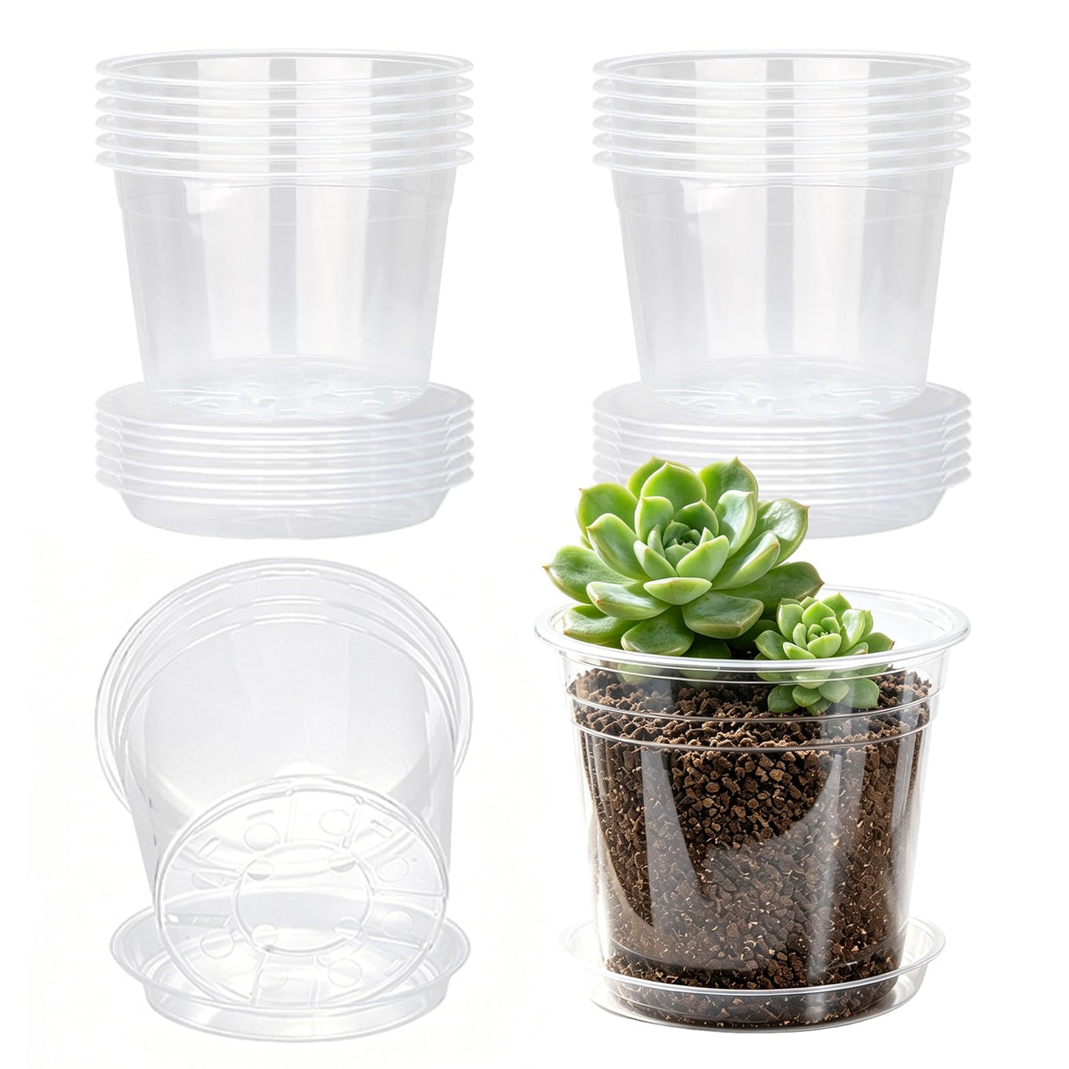 7/6/5/4 Inch Clear Nursery Pots with Drainage Hole 20Pcs,Plastic Plant Pot