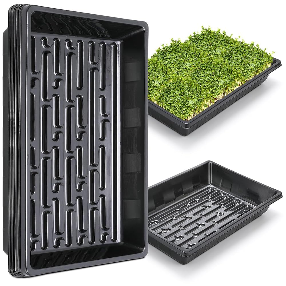 Sckee Upgraded 10 Pack Plant Growing Trays Seed Starting Tray Microgreens Growing Trays Seedling Plant Germination Starter Tray Transplant Fodder Flats, No Holes, No Leakage, Reusable (1017)