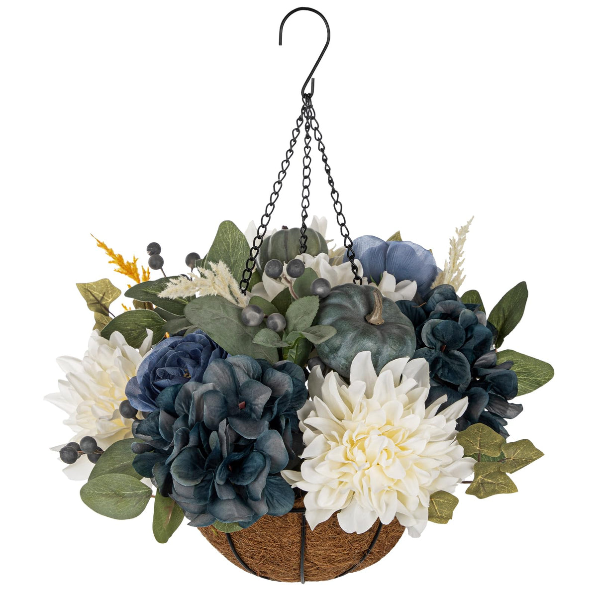 Hollyone 11" Fall Hanging Baskets Hydrangea Peonies Small Artificial Flowers Fall Hanging Decor Hydrangea Fake Flowers Faux Plants Red Orange Indoor Outdoor Porch Patio Garden Autumn Home Decorations