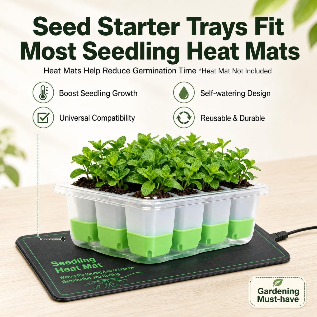 5 Pack 60-Cell Flexible Silicone Seed Starter Trays for Easy Transplant