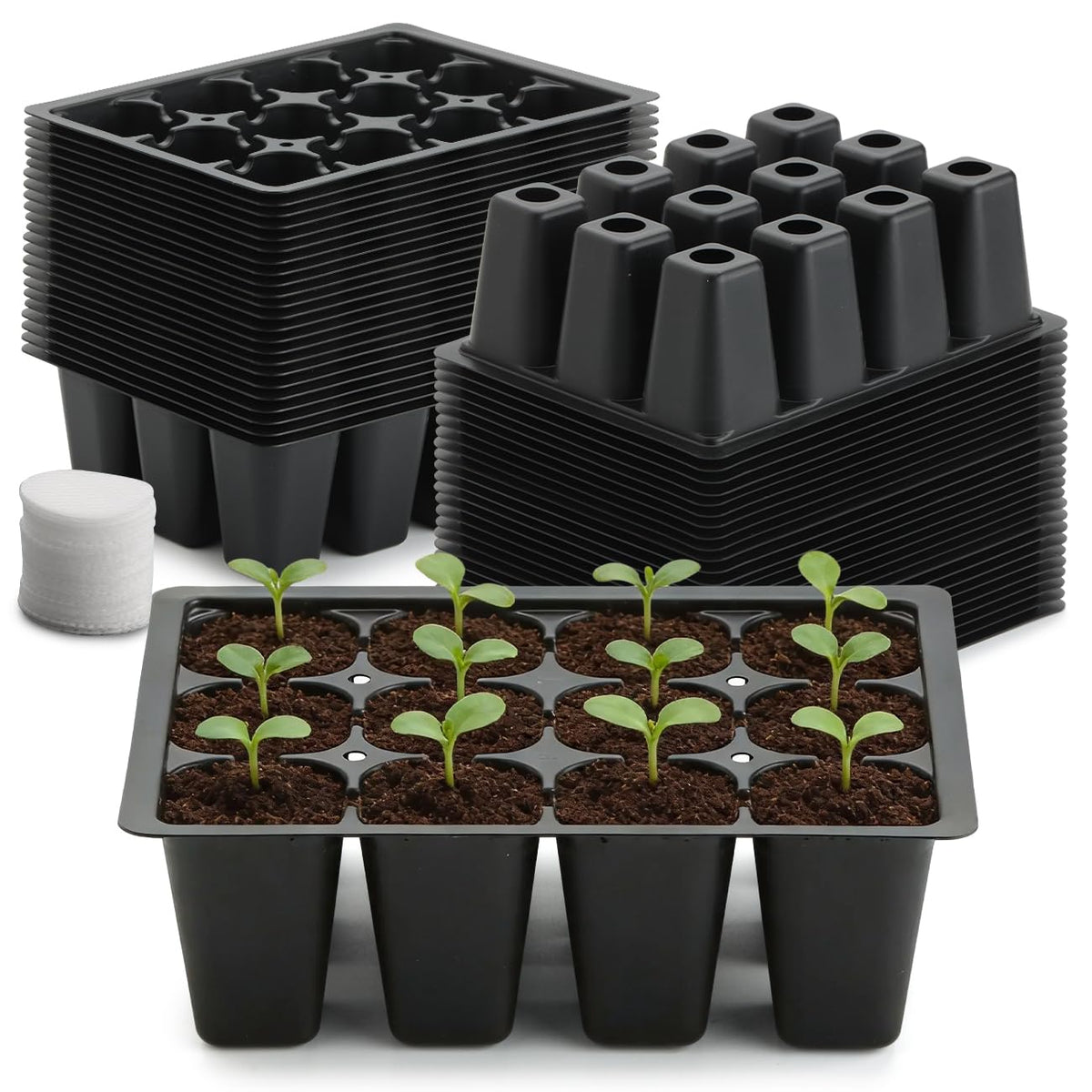 RooTrimmer 60 Pack Reusable 12-Cell Seed Starter Tray with Large Drain Hole