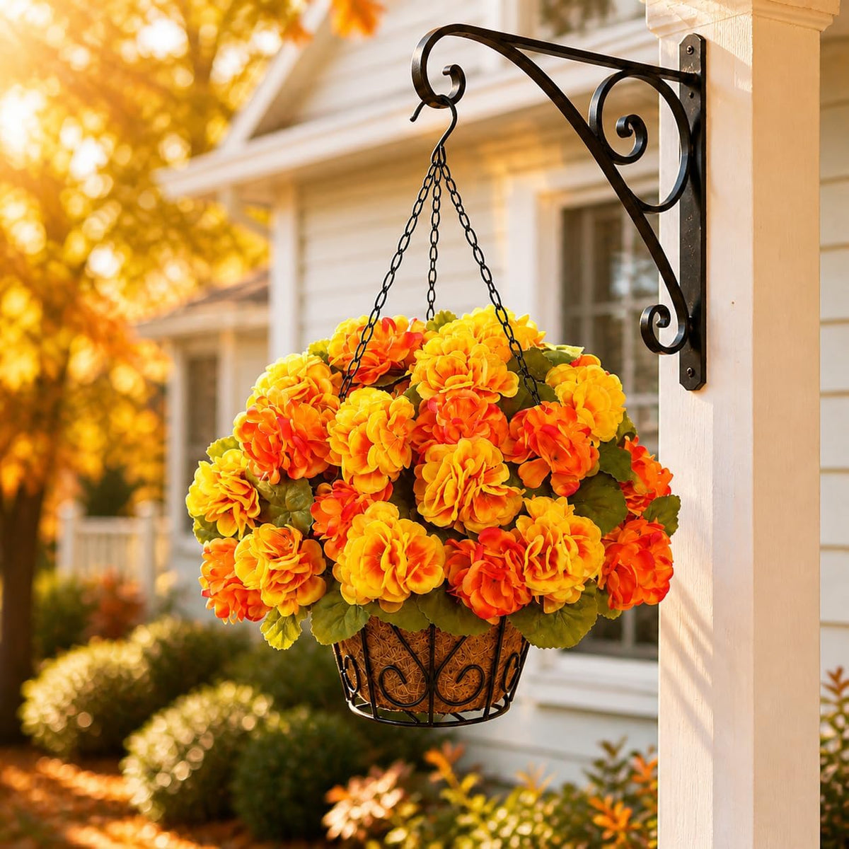 2 Set Artificial Outdoor Fall Flowers with Hanging Baskets