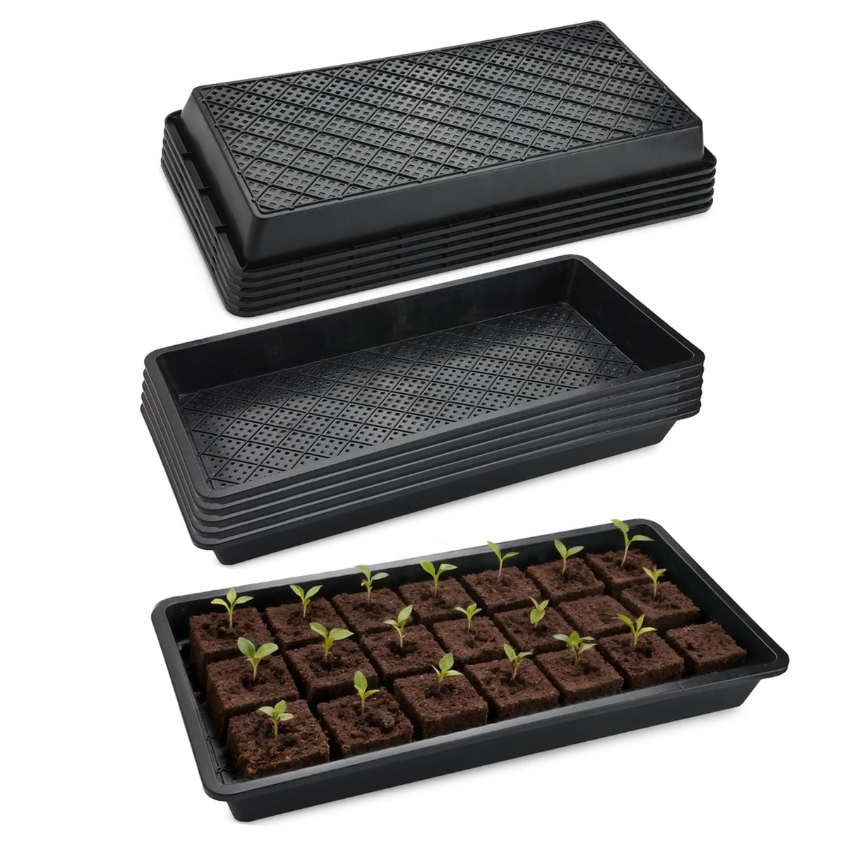 RooTrimmer Plant Growing Nursery, Standard 1020 Trays Plastic Sturdy Farmer Self Seedling Tray for Microgreens Indoor Nursery Pots Transplantation (5-Pack, 21.6"×11.2", 2.52" Deep, no Holes)