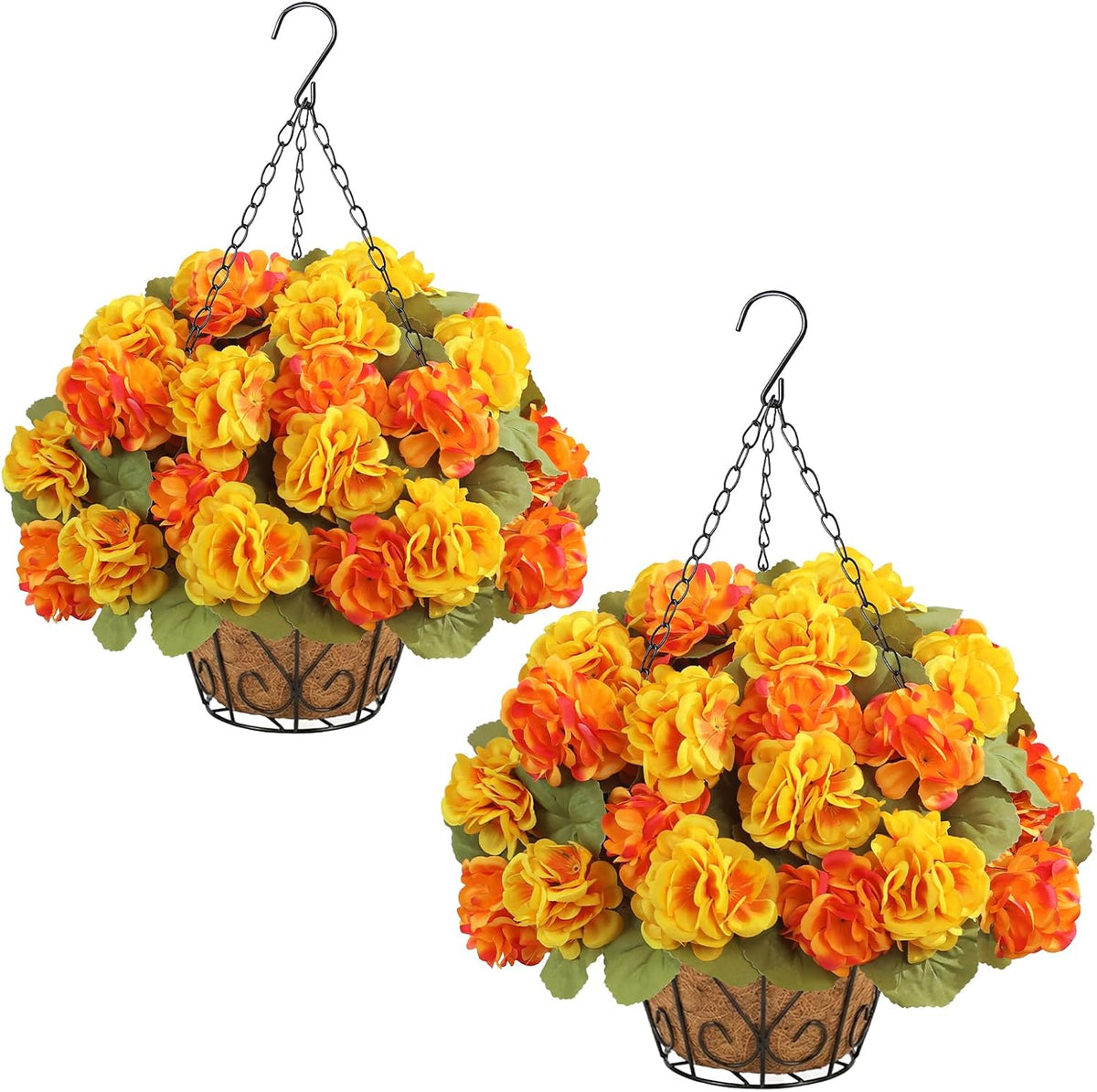 2 Set Artificial Outdoor Fall Flowers with Hanging Baskets