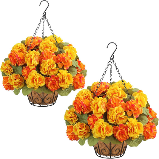 2 Set Artificial Outdoor Fall Flowers with Hanging Baskets
